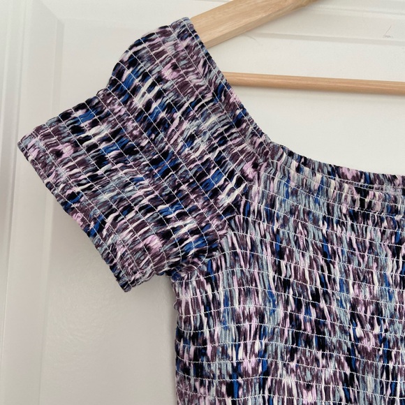 Express Smocked Bodice Maxi Dress Blue Purple Stretch Comfy Boho Off Shoulder S - Picture 8 of 16